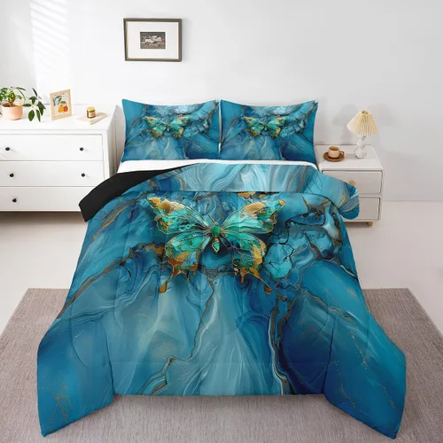 Miniatura 13 de Erosebridal Juego de ropa de cama de calavera gótica, flores mandala, mariposa hippie para niñas y niños, edredón de esqueleto de la muerte de Negro