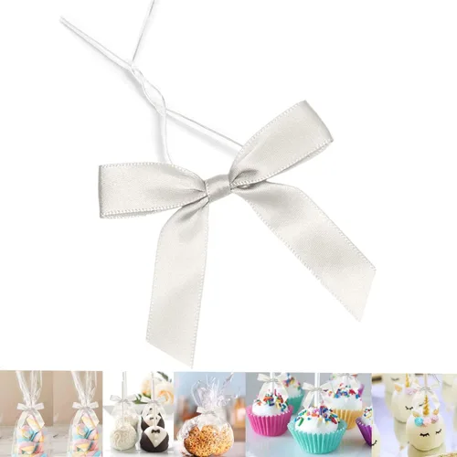 Miniatura 14 de 100 lazos preatados azul satinado de 3 pulgadas con lazos giratorios, bolsas de golosinas, paletas para pasteles y galletas