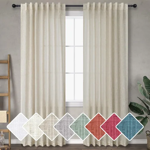 Miniatura 46 de Cortinas Largas de Lino de Lino 108 Pulgadas de Longitud para Sala de Estar 2 Paneles Bolsillo de Pestaña Trasera Cortinas Grandes para Ventana Saco