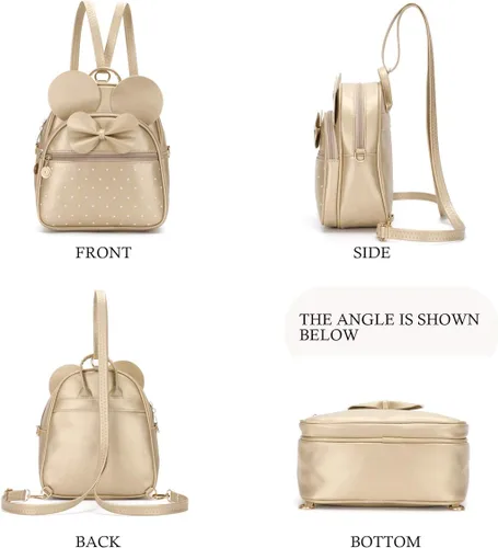 Miniatura 5 de KL928 - Mochila mini con diseño de lunares lindo y moño para niñas, convertible a bandolera y bolso para mujeres