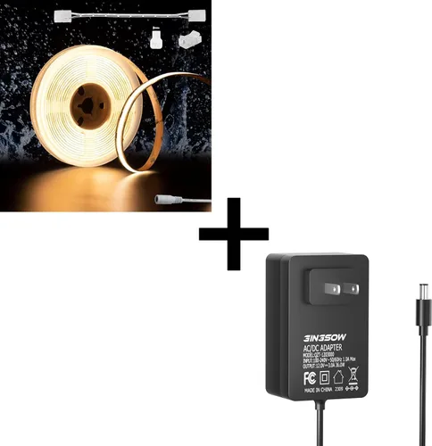 PAUTIX COB - Tira LED de 12 V, 3000 K, IP65, blanco cálido, 18 pies/18.0 ft, súper brillante, CRI90+, cinta de luz LED flexible para gabinete,