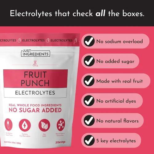 Miniatura 2 de Fruit Punch Electrolytes-30 - Mezcla de bebida de hidratación con agua de coco, sal marina y minerales traza - Apoya la hidratación, la recuperación