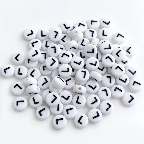 Miniatura 4 de 100 cuentas de letras acrílicas del alfabeto para hacer joyas, cuentas redondas blancas de la letra L para hacer pulseras, collares, llaveros, 1Flat