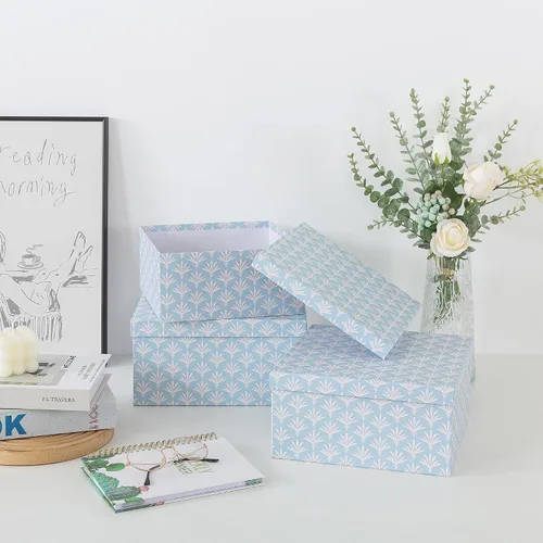 Miniatura 7 de Soul & Lane Juego de 3 cajas decorativas con tapas, cuadradas de 28 cm x 28 cm, de cartón anidadas para decoración del hogar en azul, cajas