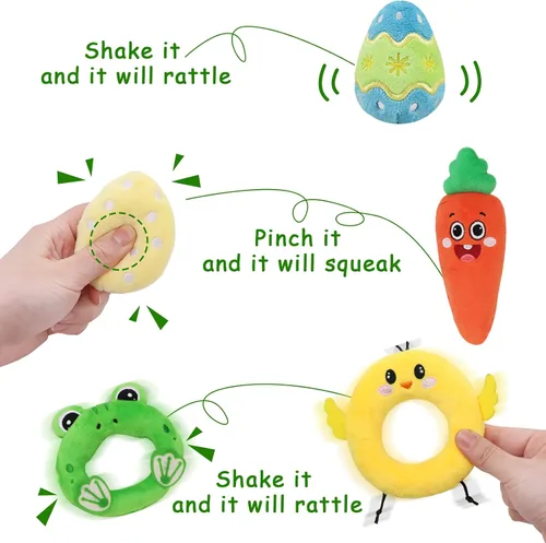 Miniatura 3 de Juego de canasta de Pascua para bebé, 6 unidades, cesta de Pascua personalizada con conejito azul, pollo, zanahoria, huevo, rana, cesta de Pascua