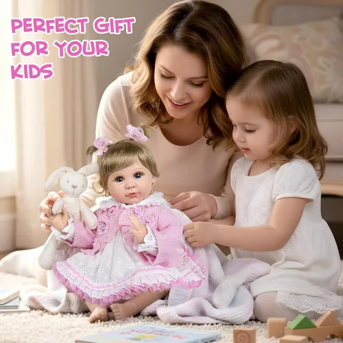 Miniatura 3 de Aori Muñecas Reborn de 22 pulgadas – Muñeca de bebé realista para niños de 3 años en adelante – Bebé recién nacido realista con traje rosa – Cuerpo