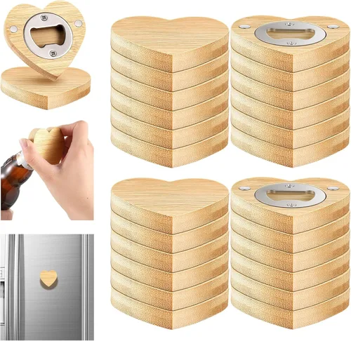 Miniatura 9 de Vesici 24 piezas Abrebotellas magnético 6.35 cm DIY Bambú en forma de biberón Abrebotellas de madera Imán para nevera Adhesivo para refrigerador