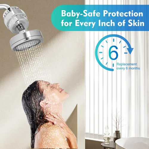 Miniatura 6 de Juego de cabezal de ducha filtrado, 5 filtros de ducha reemplazables de 20+3 etapas para agua dura con vitamina C y E para una piel y cabello