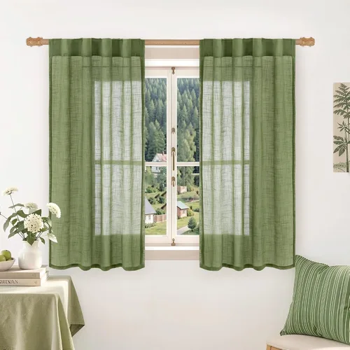 Miniatura 11 de LAMIT Cortinas de lino beige de 30 pulgadas de largo para ventanas pequeñas, cortinas semitransparentes filtrantes de luz, pestaña trasera