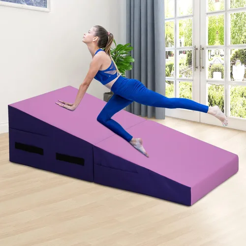 Miniatura 2 de Cuña de gimnasia, 48 x 24 pulgadas para gimnasia, tapete de cuña de gimnasia con superficie de PVC antideslizante y asa, tapete de queso para Rosado