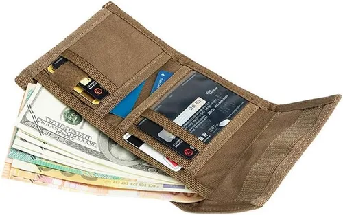 Miniatura 3 de EXCELLENT ELITE SPANKER Cartera triple de nailon para hombre, tarjetero táctico militar con bolsillo para monedas, cartera al aire libre, Marrón
