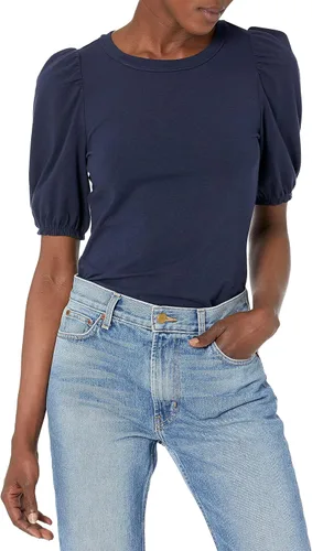 Tienda Essentials Camiseta de manga corta tipo farol con cuello redondo de corte clásico para mujer