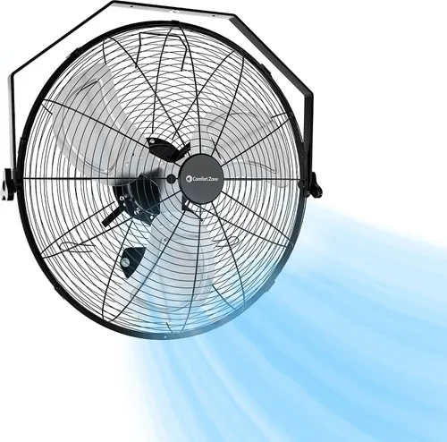 Comfort Zone Ventilador industrial de alta velocidad de 20 pulgadas, ventilador de montaje en pared y piso totalmente metálico, refrigeración de