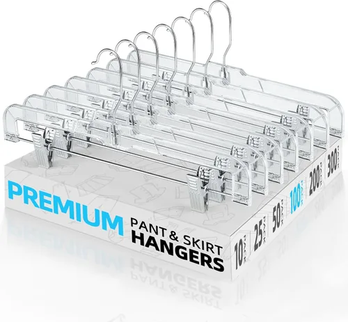 Miniatura 12 de HOUSE DAY Perchas para faldas transparentes con clips, percha antideslizante de plástico para pantalones con 2 clips ajustables, percha con clip