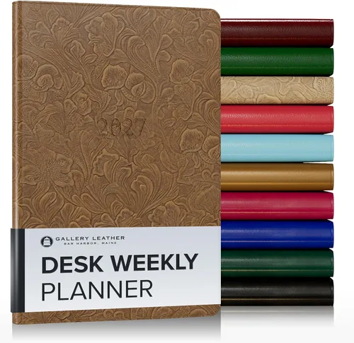 Miniatura 66 de Gallery Leather Agenda semanal y mensual grande 2025-2026, agenda y cuaderno con elegantes bordes de página dorados dorados, 12 meses, cactus Cactus