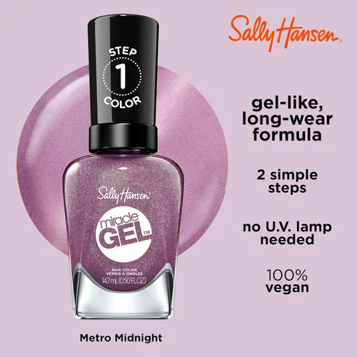 Miniatura 3 de Sally Hansen Miracle Gel™, Metro Midnight, Fórmula de larga duración, tipo gel, sin necesidad de lámpara UV, esmalte de uñas púrpura 564 Metro