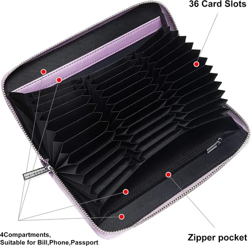 Miniatura 3 de OIDERY Cartera para tarjetas de crédito de gran capacidad para mujer, bloqueo RFID con correa extraíble