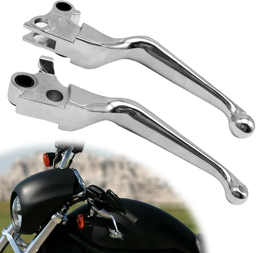 1 par de palancas de mano plateadas para motocicleta, palancas de freno y embrague cromadas, manija de freno y embrague compatible con Harley