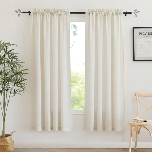 Miniatura 17 de RYB HOME - Cortinas de lino natural de 36 pulgadas de largo, juego de 2 paneles - Cortinas tejidas de lino suaves y transpirables, cortinas ligeras