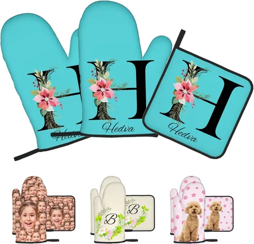 Miniatura 16 de Manoplas de horno personalizadas con soportes para ollas con nombre y foto personalizados, manoplas de horno resistentes al calor y al deslizamiento