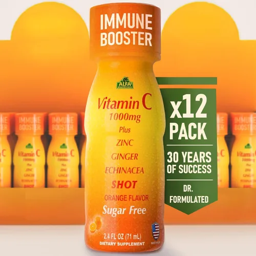 Miniatura 10 de ALFA VITAMINS Disparo de vitamina C de 1000 mg con zinc, jengibre y equinácea - Apoya la salud inmunológica y el bienestar diario - Sabor naranja
