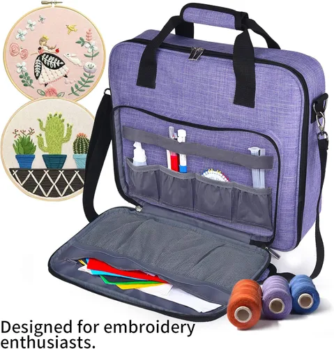 Miniatura 5 de BAGLHER Bolsa Organizadora de Punto de Cruz y Bordado - Gran Almacenamiento Portátil para Proyectos con 3 Compartimentos, Estuche de Transporte