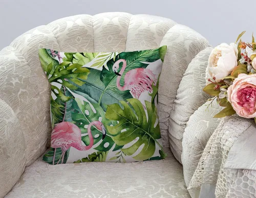 Miniatura 2 de TSSOHU Funda de almohada cuadrada decorativa con estampado de flamencos en acuarela verde y rosa, 18 x 18 pulgadas, para decoración del sofá