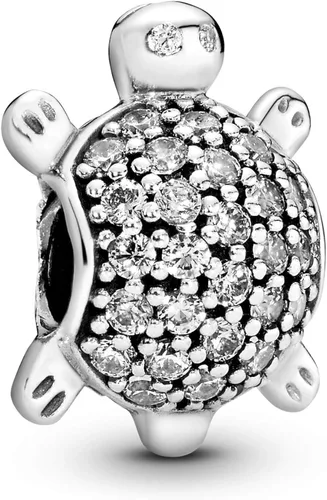 PANDORA Joyería pavimenta tortuga marina zirconia cúbica encanto en plata de ley, Metal, Circonita Cúbica