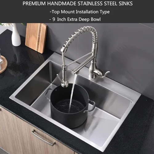 Miniatura 5 de SHACO Fregadero de cocina de 28 pulgadas, fregadero de montaje superior de acero inoxidable T304 de 16 calibre hecho a mano comercial, fregadero