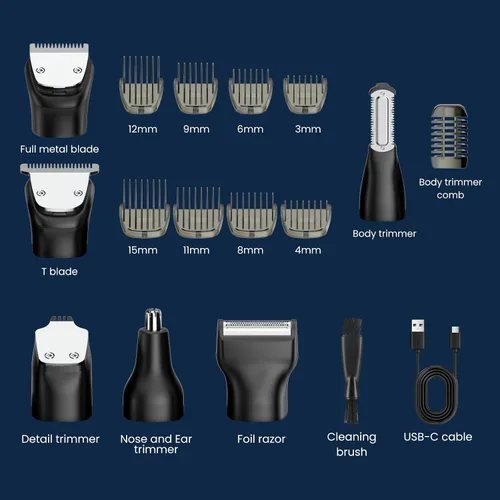 Miniatura 13 de MAXGROOM - Cortadora de barba 6 en 1 para hombres, afeitadora eléctrica inalámbrica impermeable, kit de aseo para bigote, cabello, cara, nariz