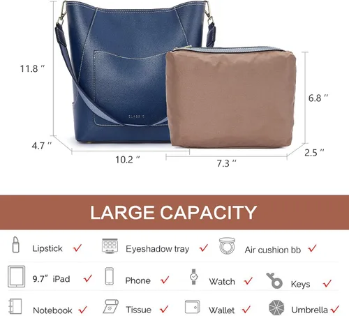 Miniatura 3 de BROMEN - Bolso de cuero para mujer, bolso estilo Hobo para llevar al hombro o cruzado