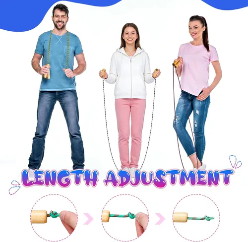 Miniatura 4 de Aoriher Cuerdas de saltar para niños ajustables de algodón de 7 pies con mango de madera para estudiantes, fitness, ejercicio al aire libre
