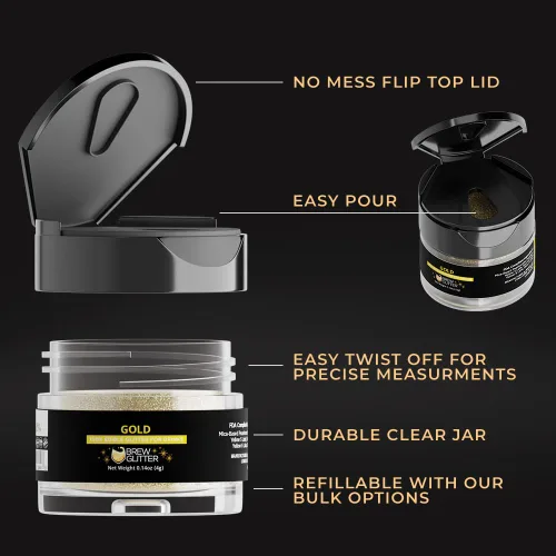 Miniatura 6 de Brew Glitter - Purpurina comestible para bebidas, cócteles, cerveza, adornar bebidas Certificado Kosher y Halal 100% comestible y de grado Dorado