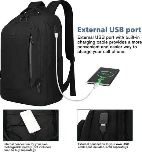 Miniatura 2 de Goloni Mochila ligera e informal para laptop, bolsa de viaje clásica de mano, con puerto de carga USB para hombres y mujeres, Negro oscuro
