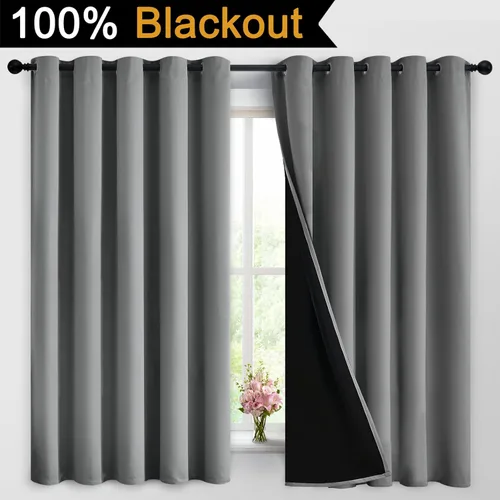 Miniatura 2 de Yakamok - Cortinas 100% opacas para dormitorio, bloqueo de luz, aislamiento térmico, reducción de ruido, cortinas opacas