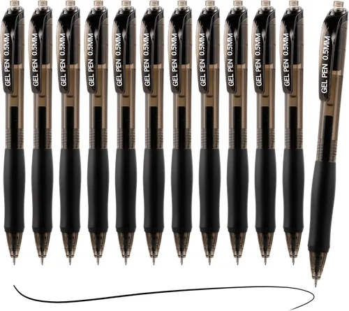 USUAL Bolígrafos de gel de 0.020 in, paquete de 12 bolígrafos retráctiles de tinta negra de punta fina, escritura suave de secado rápido, no se