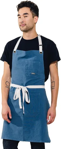 Caldo Delantal de cocina de lino para cocinar, delantal de lino para hombres y mujeres, para chef profesional, servidor o barista, ajustable con