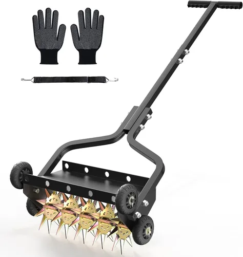 Miniatura 8 de Seeutek Aireador de césped rodante de 23 pulgadas – Aireador de alta resistencia mejorado para césped con 3 asas de altura ajustable, herramienta