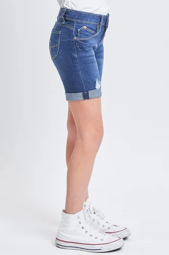 Miniatura 3 de YMI Wannabettafit Pantalones cortos de ciclismo de tiro medio con puños enrollables para niñas