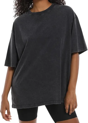 Miniatura 3 de Camisetas de gran tamaño para mujer, estilo vintage, lavado ácido, básicas, holgadas, holgadas, camisetas de algodón para entrenamiento