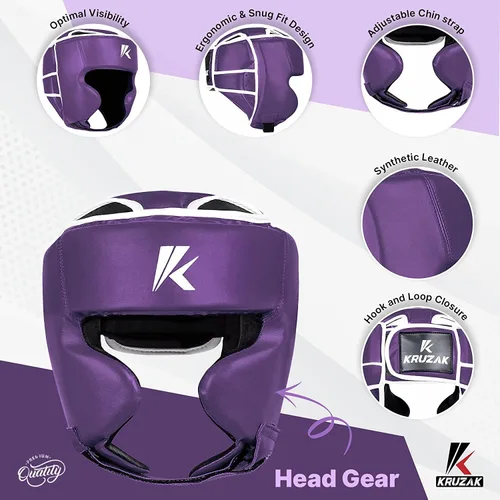 Miniatura 3 de Kruzak - Gorros de boxeo unisex - Entrenamiento de MMA, acolchado ajustable, Kara, Muay Thai, Kickboxing, Sparring, artes marciales, karate, Púrpura