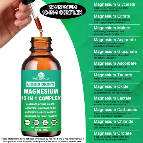 Miniatura 2 de Complejo de magnesio 700 mg, suplemento de magnesio 12 en 1 con citrato de glicinato, óxido de malato, taurato, aspartato, orotato, relajación