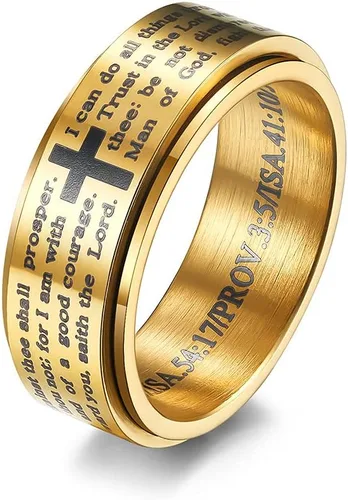 Miniatura 5 de Versículos bíblicos inspiradores giratorios cristiano Jesucristo Señor oración alivio del estrés spinner fidget anillos de banda para hombres