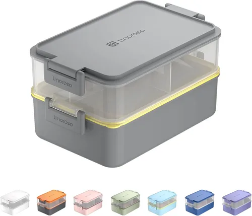Miniatura 14 de linoroso Caja Bento Apilable Caja de Almuerzo para Adultos Satisface Todas Tus Necesidades Sobre la Marcha de Comida, Ensalada y Aperitivos, Caja