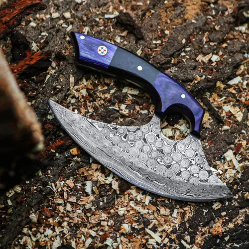 Miniatura 6 de Cuchillos - Alaska Ulu - Cuchillo Mezzaluna Ulu - Cortador de pizza Ulu - Ulu tradicional - Acero de Damasco hecho a mano - Mango estabilizado
