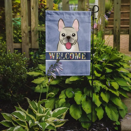 Miniatura 2 de Caroline's Treasures BB1424GF - Bandera de bienvenida de bulldog francés, bandera azul para buzón, bandera decorativa para patio, exteriores, patio