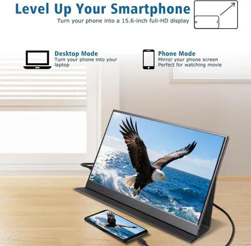 Miniatura 7 de Monitor portátil de 15.6 pulgadas 1080P FHD IPS para juegos con USB-C y HDMI, pantalla externa ultradelgada de peso ligero con cubierta inteligente