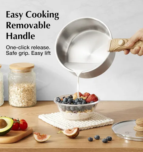 Miniatura 2 de KOCH SYSTEME CS - Juego de cacerolas de acero inoxidable 18/10 con mango extraíble, sartén de 1.5 cuartos de galón, 2 cuartos y 3 cuartos con tapas