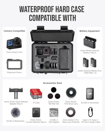 Miniatura 2 de Funda rígida portátil impermeable para DJI Osmo Action 5 Pro/4/3 accesorios de cámara de acción compatible con combo estándar, compatible