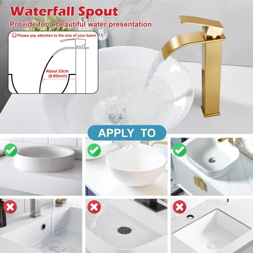 Miniatura 5 de Midanya Grifo de baño con boquilla de cascada de una sola manija, grifo de lavabo de baño de 1 agujero, moderno grifo de lavabo de lavabo de RV